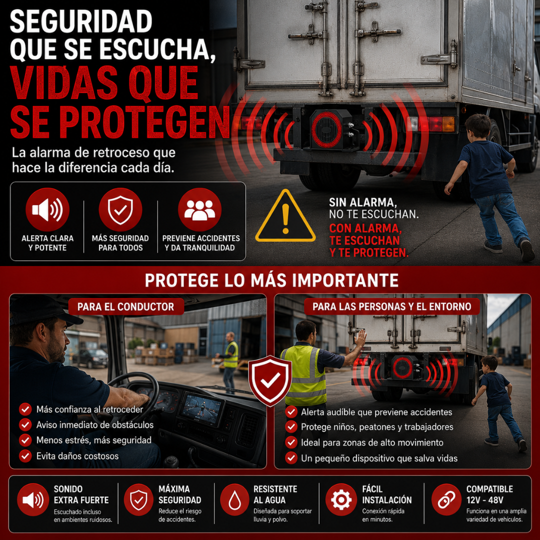 ALARMA DE RETROCESO – Alerta sonora para maniobras
