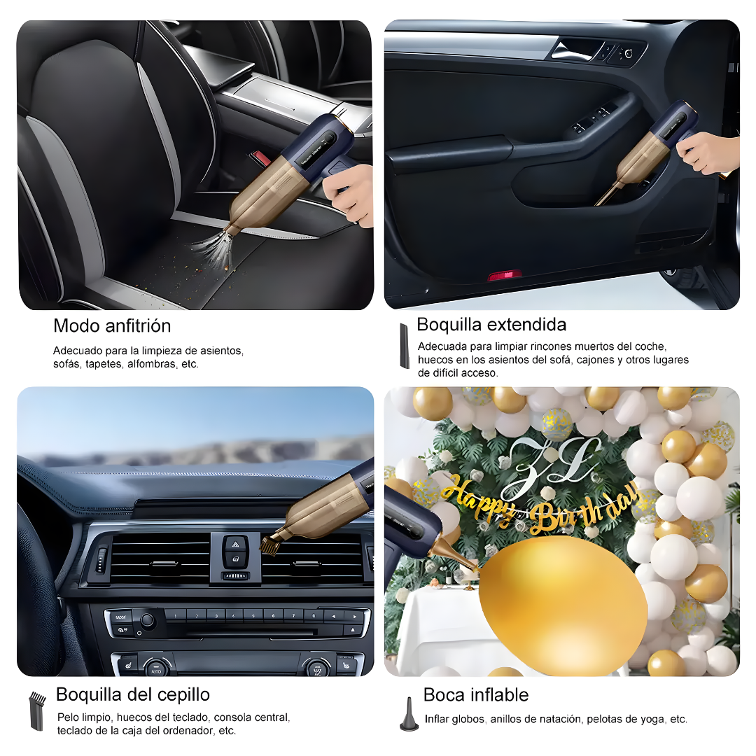 ASPIRADORA PORTÁTIL MULTIFUNCIONAL – Limpieza rápida para auto y hogar sin cables ni esfuerzo