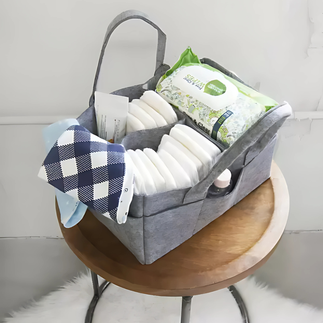 PAÑALERA DE FELPA GRIS CLARO – Organización práctica para el cuidado de tu bebé