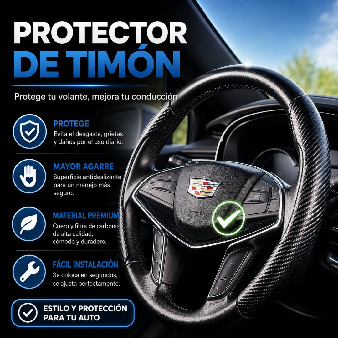 PROTECTOR DE TIMÓN – Ajuste universal, agarre antideslizante y estilo moderno para tu auto