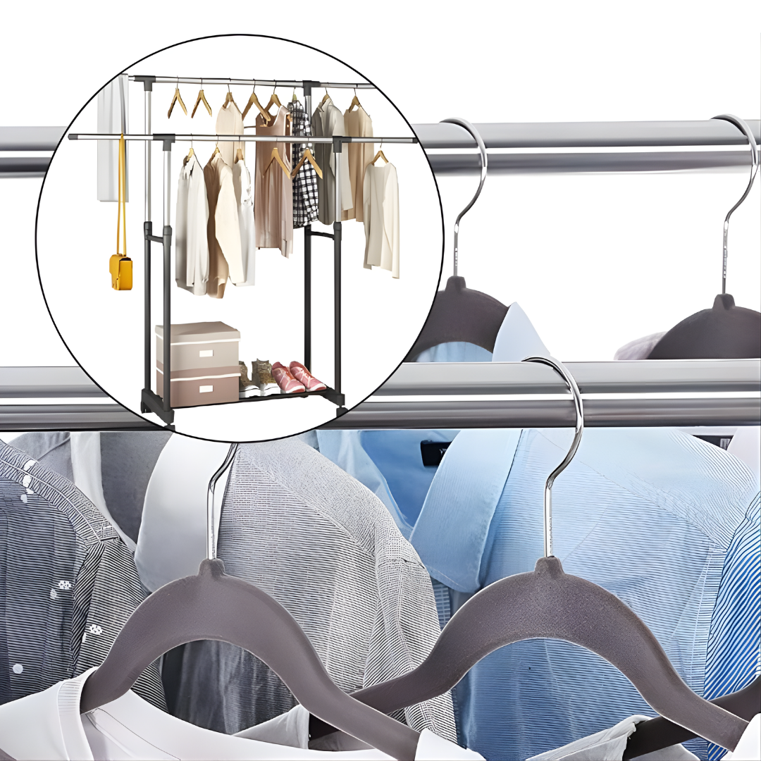 PERCHERO DOBLE ALTURA AJUSTABLE – Orden vertical, secado eficiente y espacio optimizado para tu ropa