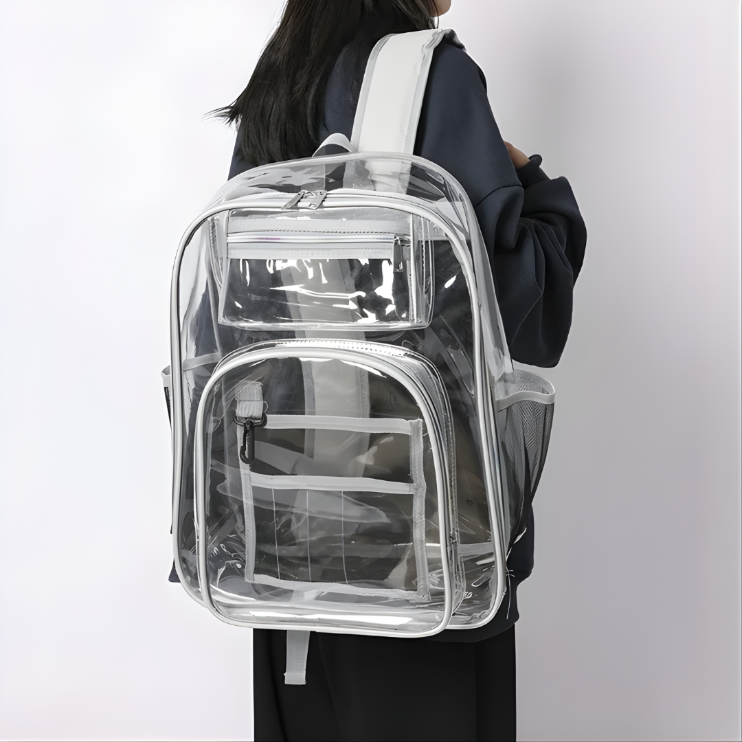 MOCHILA TRANSPARENTE UNISEX – Seguridad, estilo práctico y visibilidad total para tu día a día