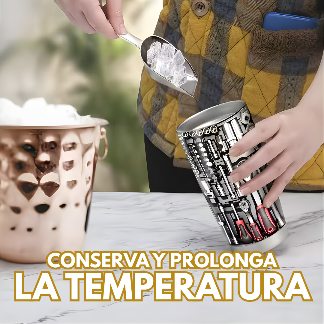 VASO TÉRMICO ESTILO MECÁNICO – Conservación prolongada, diseño industrial y personalidad única