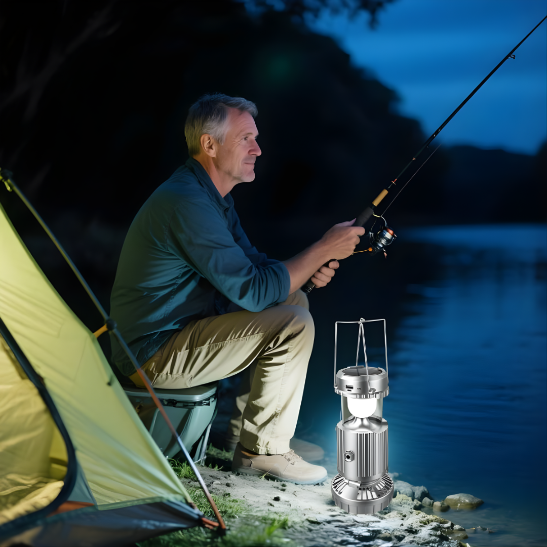 LINTERNA DE CAMPING CON VENTILADOR – Iluminación potente, frescura y energía donde estés