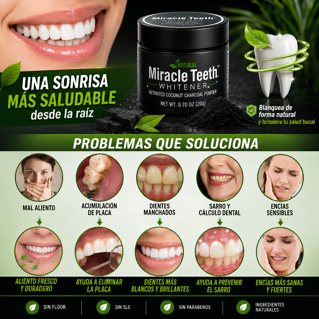 MIRACLE TEETH WHITENER BLANQUEADOR – Sonrisa más blanca naturalmente