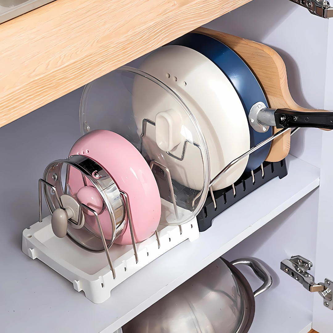 ORGANIZADOR DE TAPADERAS Y SARTENES – Orden vertical y práctico para tu cocina