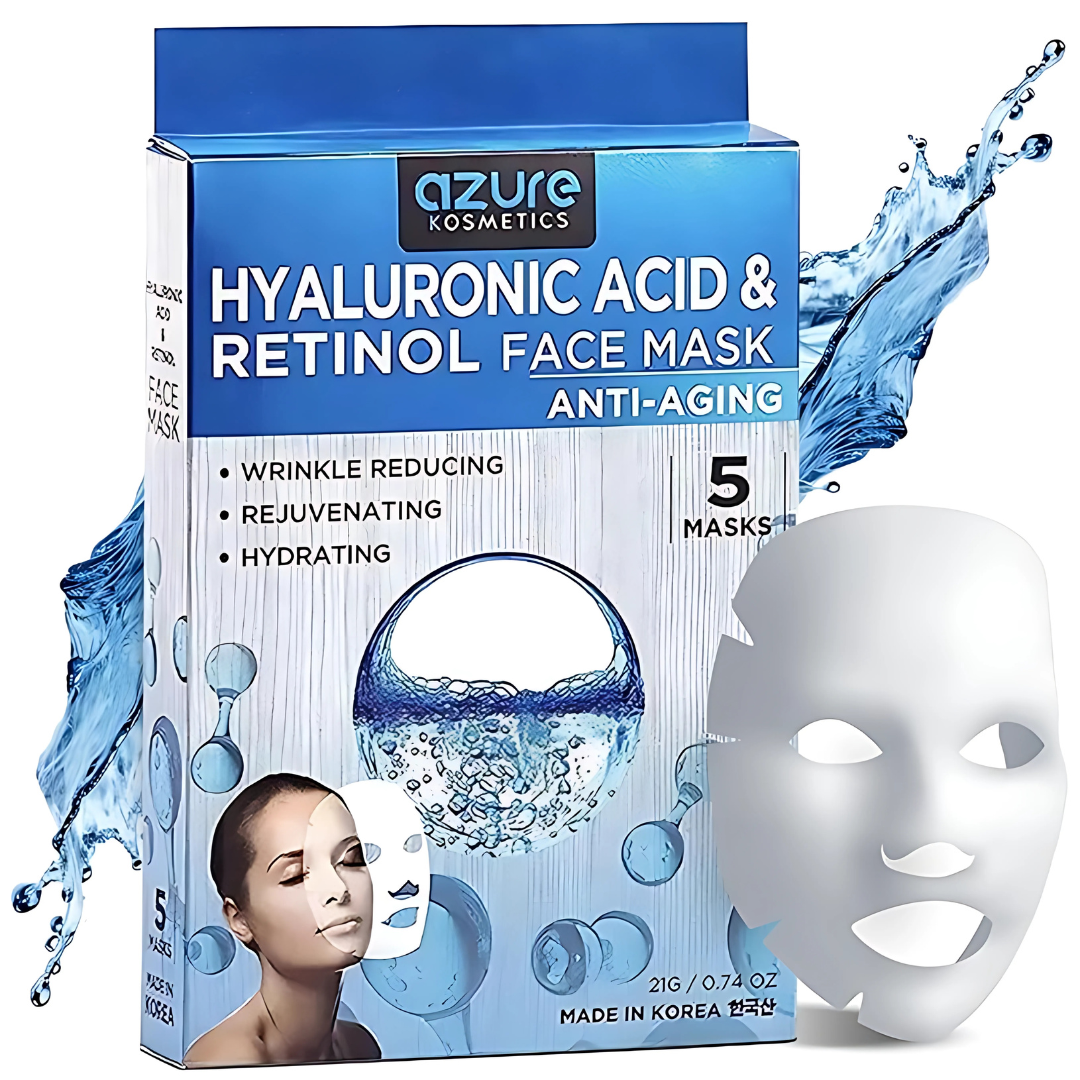 CAJA DE MASCARILLAS DE ÁCIDO HIALURÓNICO + RETINOL – Hidratación y rejuvenecimiento facial