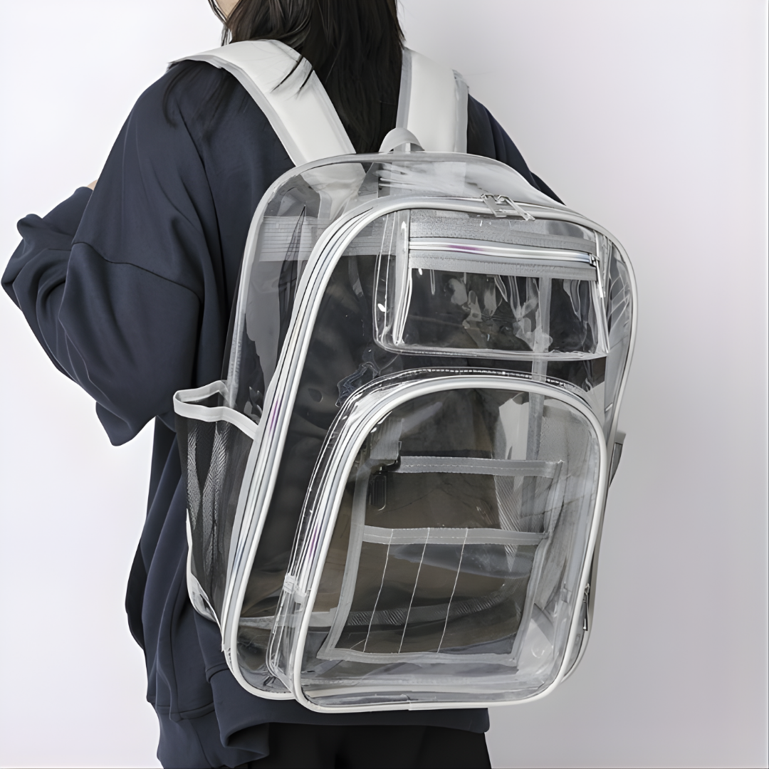 MOCHILA TRANSPARENTE UNISEX – Seguridad, estilo práctico y visibilidad total para tu día a día