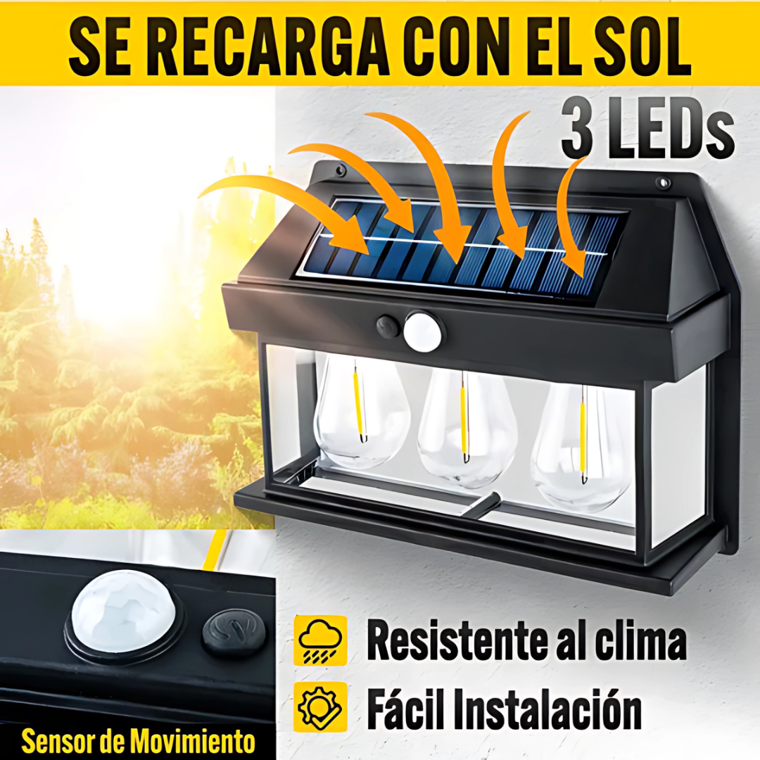 LÁMPARA SOLAR DE PARED LED CON SENSOR DE MOVIMIENTO – Iluminación automática y sin cables