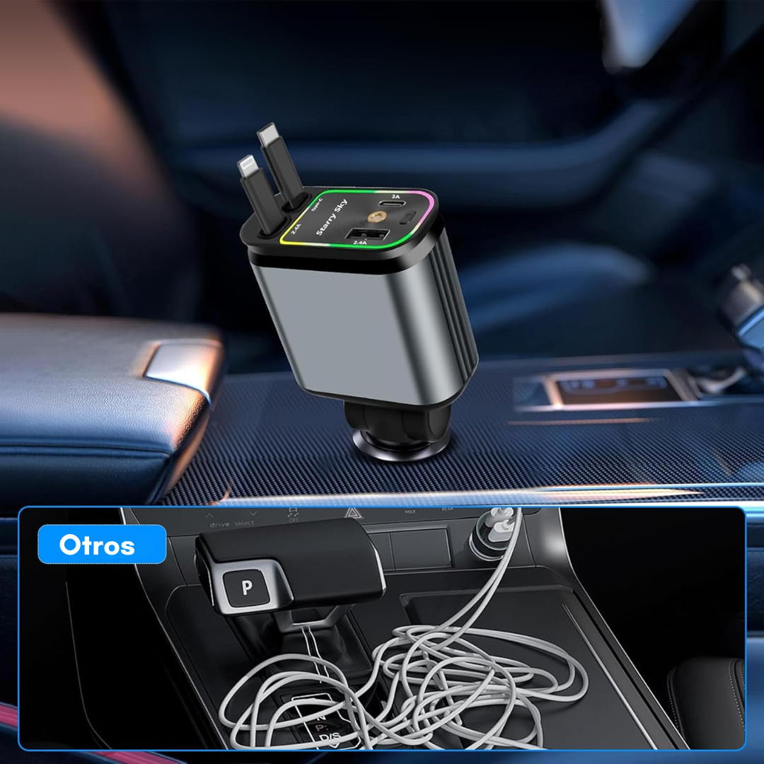 CARGADOR DE CARRO 4 EN 1 – Potencia, rapidez y orden en cada viaje