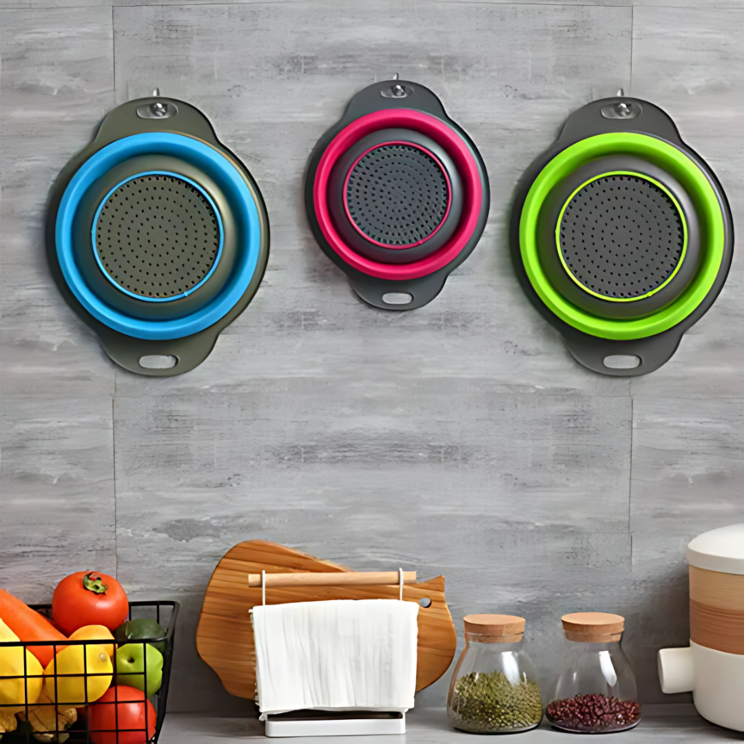 SET DE 3 COLADORES PLEGABLES DE SILICONA – 25CM – Practicidad, espacio y limpieza en tu cocina