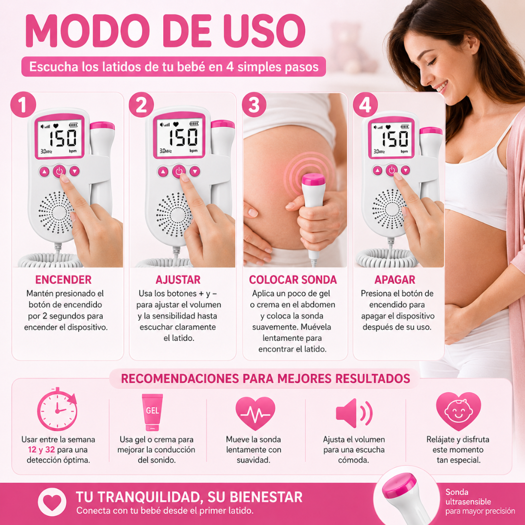 DOPPLER FETAL – Escucha los latidos de tu bebé y conecta con su vida desde casa