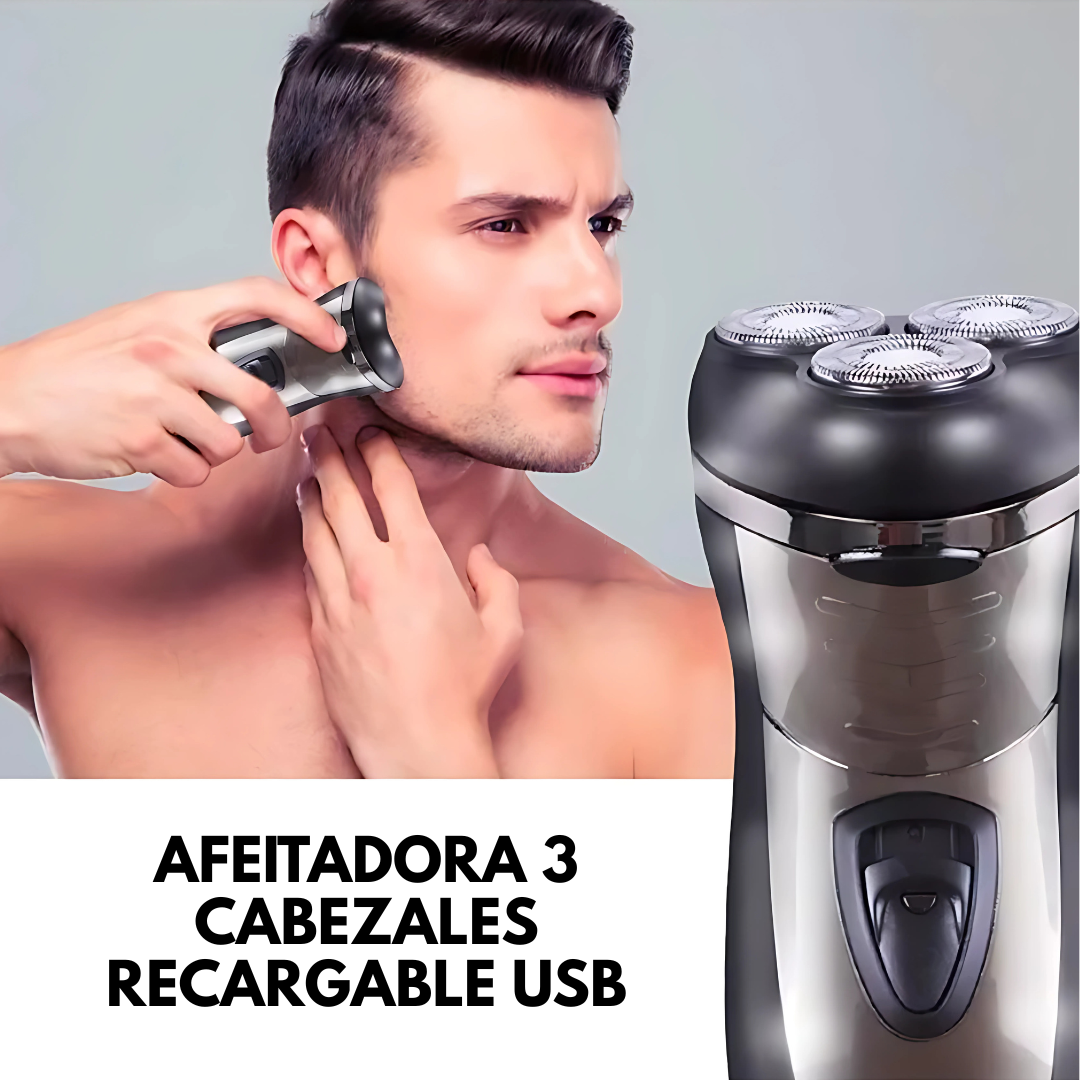 AFEITADORA 3 CABEZALES RECARGABLE USB – Afeitado rápido, suave y sin irritación