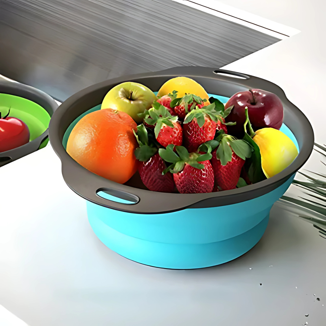 SET DE 3 COLADORES PLEGABLES DE SILICONA – 25CM – Practicidad, espacio y limpieza en tu cocina