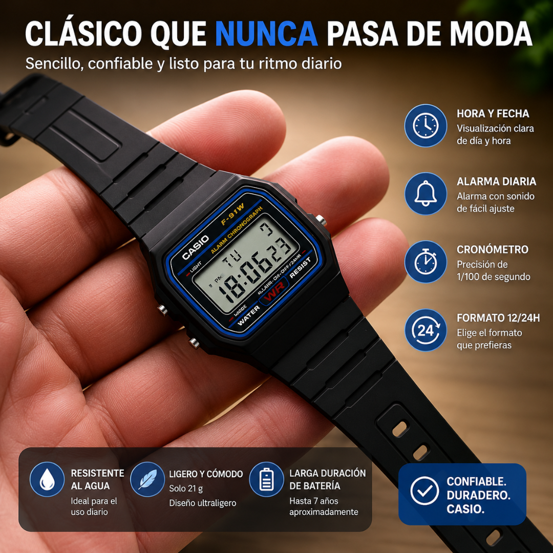 RELOJ CASIO F-91W – El clásico que nunca falla