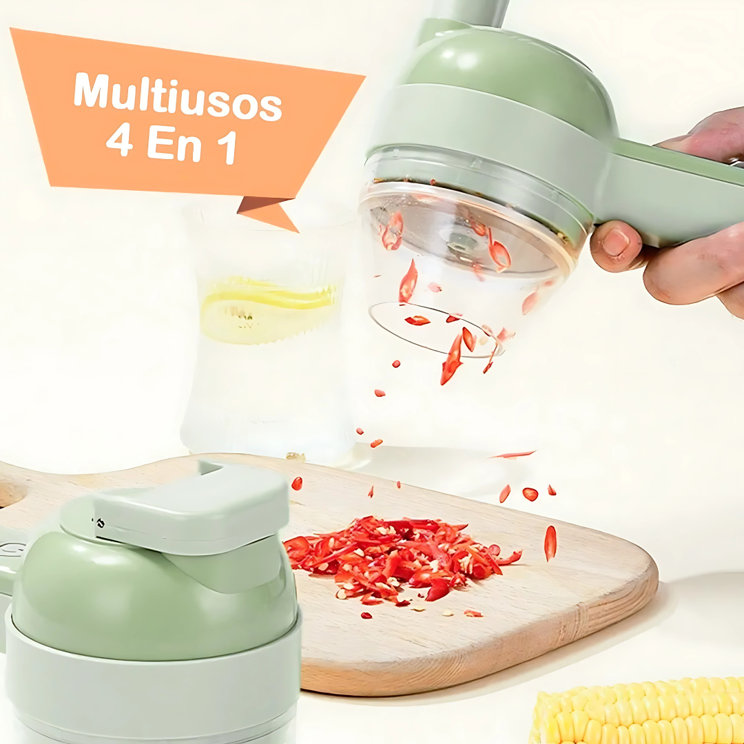 Cortador Eléctrico SlicePro™ 4 en 1 - Ahorra tiempo en la cocina: pica, ralla y tritura sin esfuerzo.