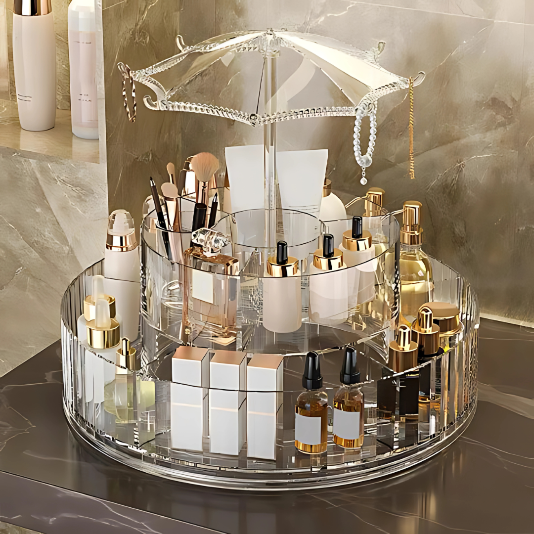 Organizador Giratorio Beauty Carousel - Todo tu maquillaje al alcance de un giro.