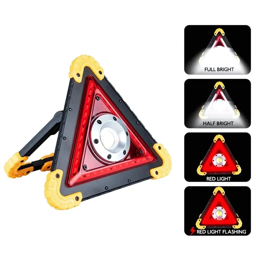 Triángulo Recargable BrightAlert - Energía y señalización en un solo dispositivo.