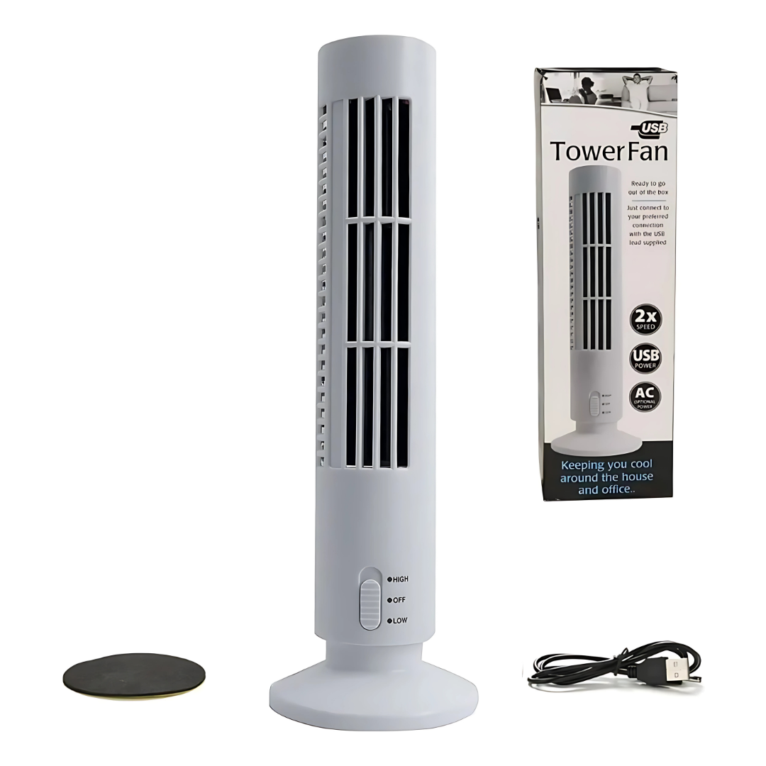 Mini Ventilador CoolEdge Tower - Potente en frescura, discreto en sonido.