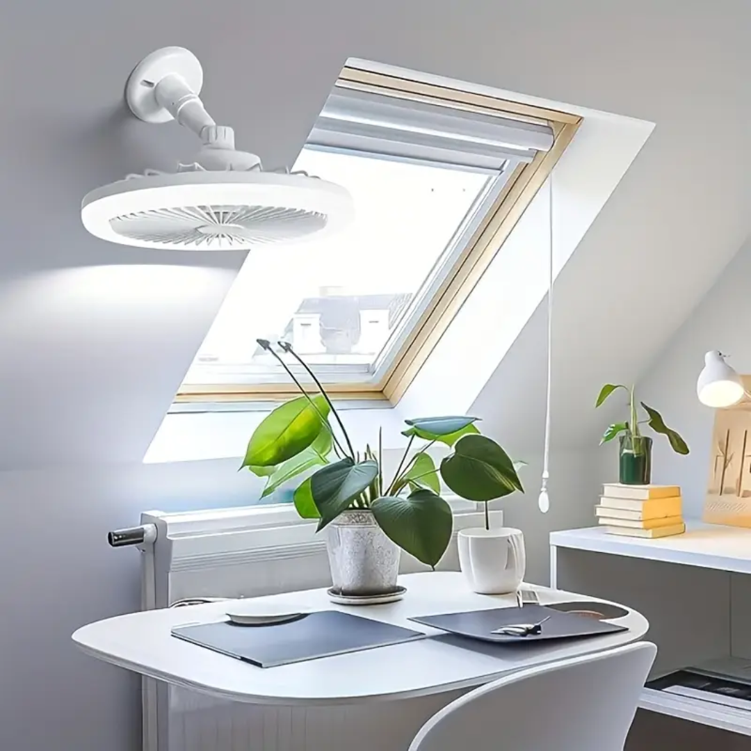 Ventilador AirLume Trio - Ventilación potente, luz ambiental y energía al instante, siempre contigo.