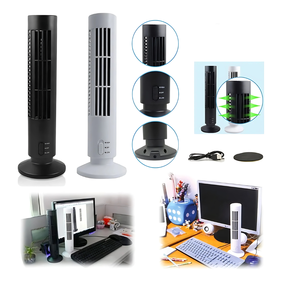 Mini Ventilador CoolEdge Tower - Potente en frescura, discreto en sonido.