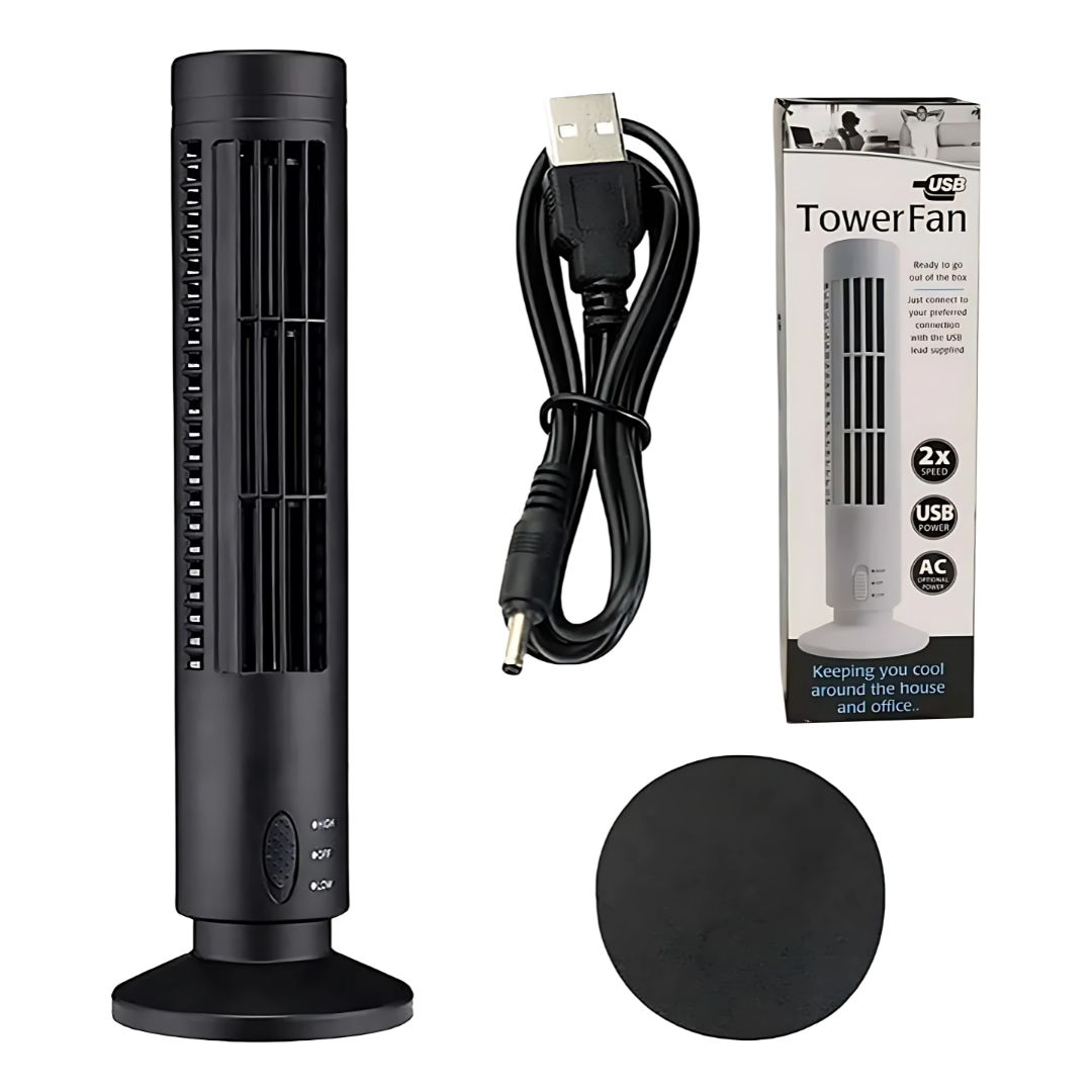Mini Ventilador CoolEdge Tower - Potente en frescura, discreto en sonido.